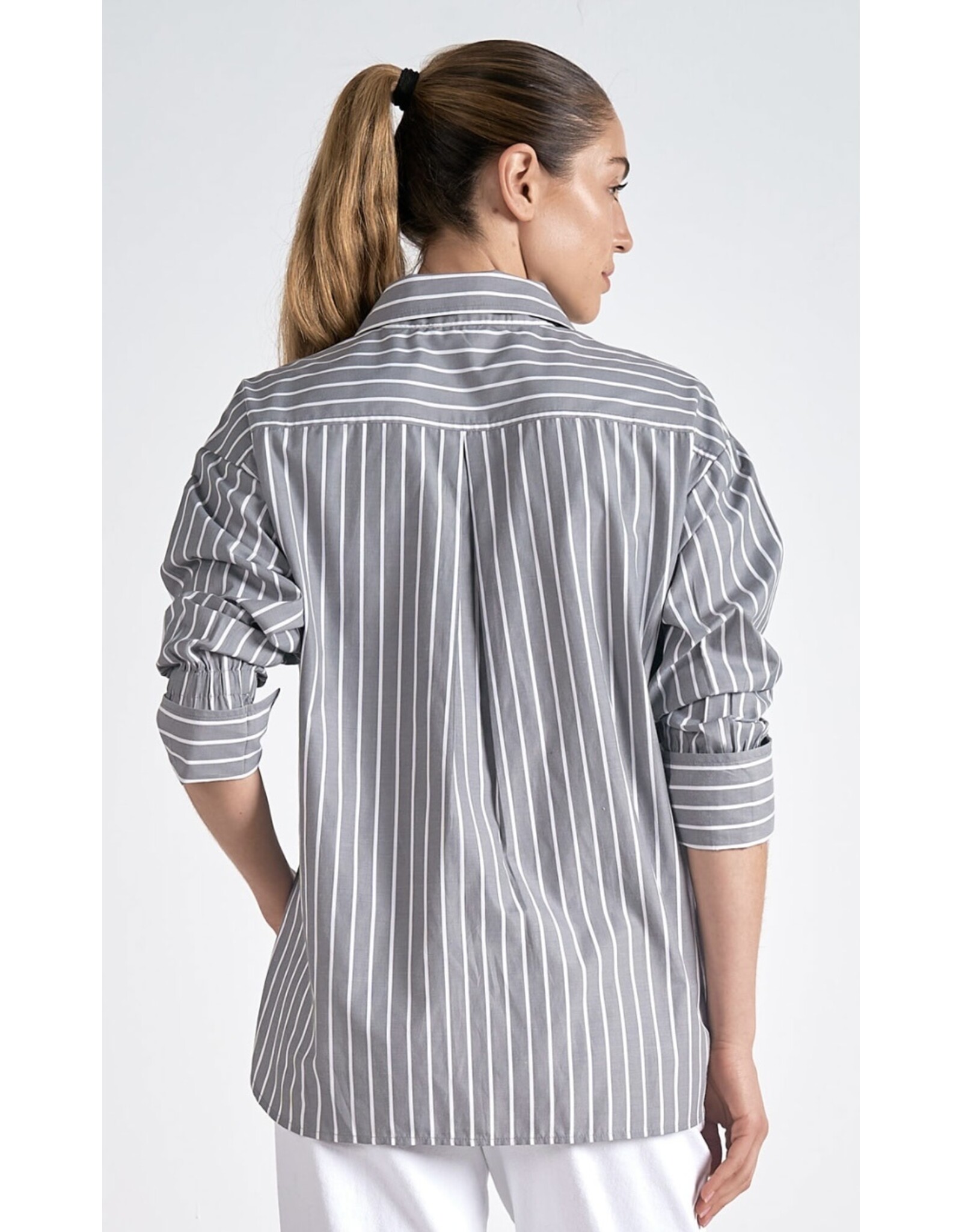 Elan Elan grey & white stripe blouse
