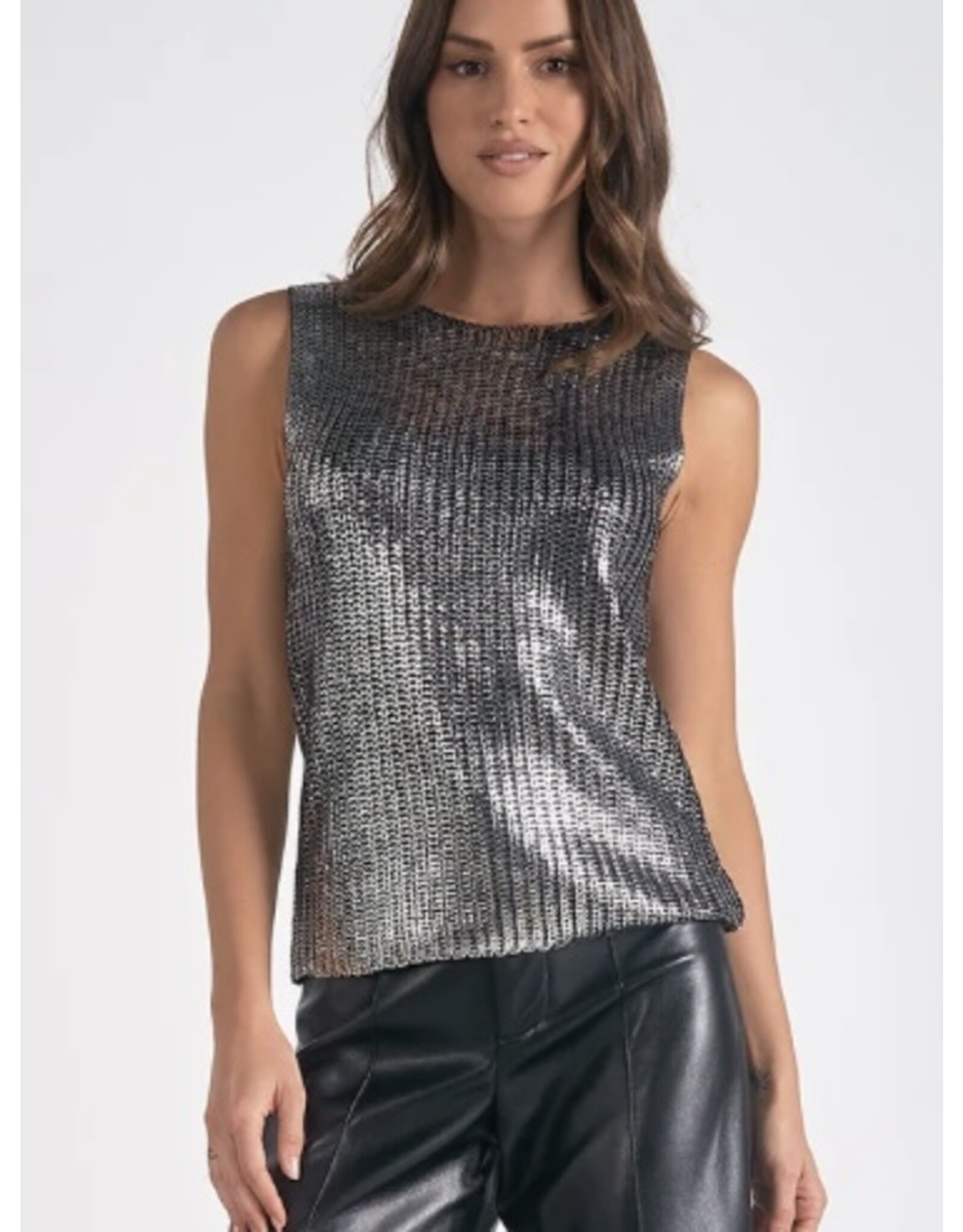 Elan Elan Shiny Sleeveless Crewneck Sweater
