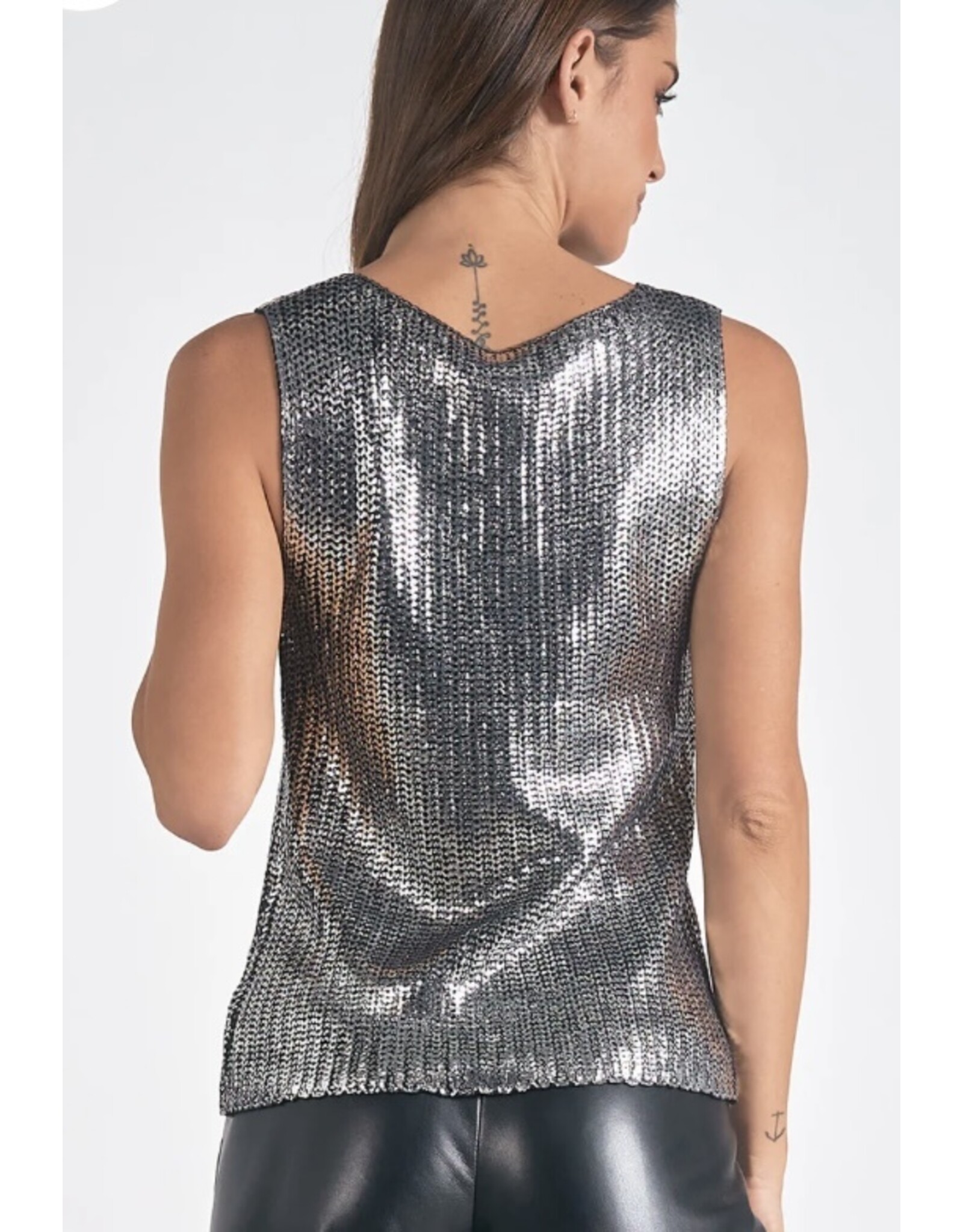 Elan Elan Shiny Sleeveless Crewneck Sweater
