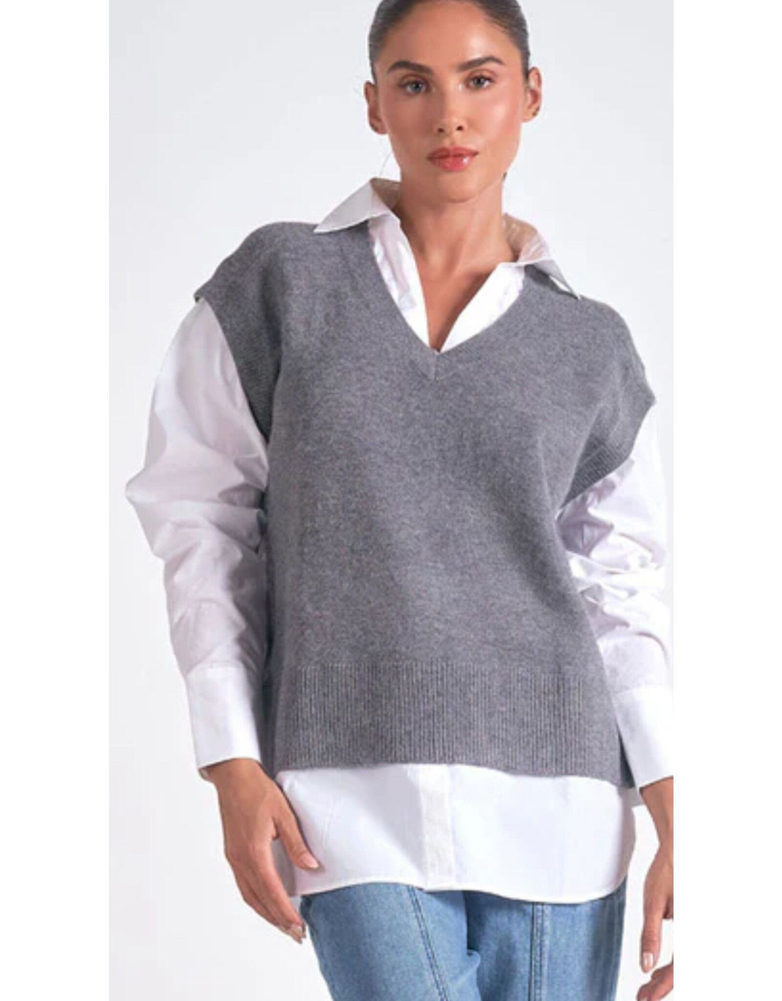 Elan Elan grey & white sweater vest combo