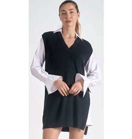 Elan Elan V neck black sweater layered dress