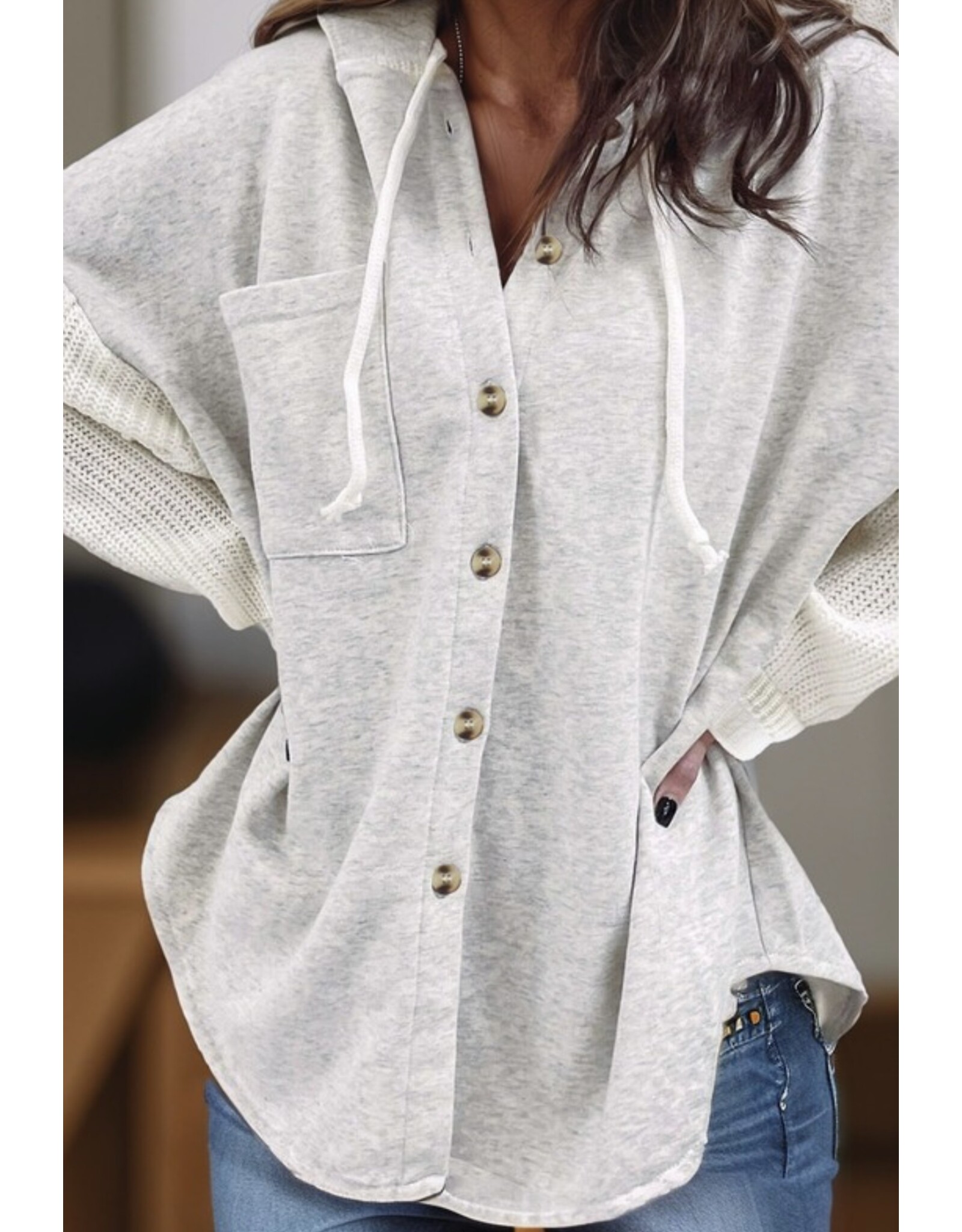 LATA Gray hooded jacket w/ white contrast knit sleeves