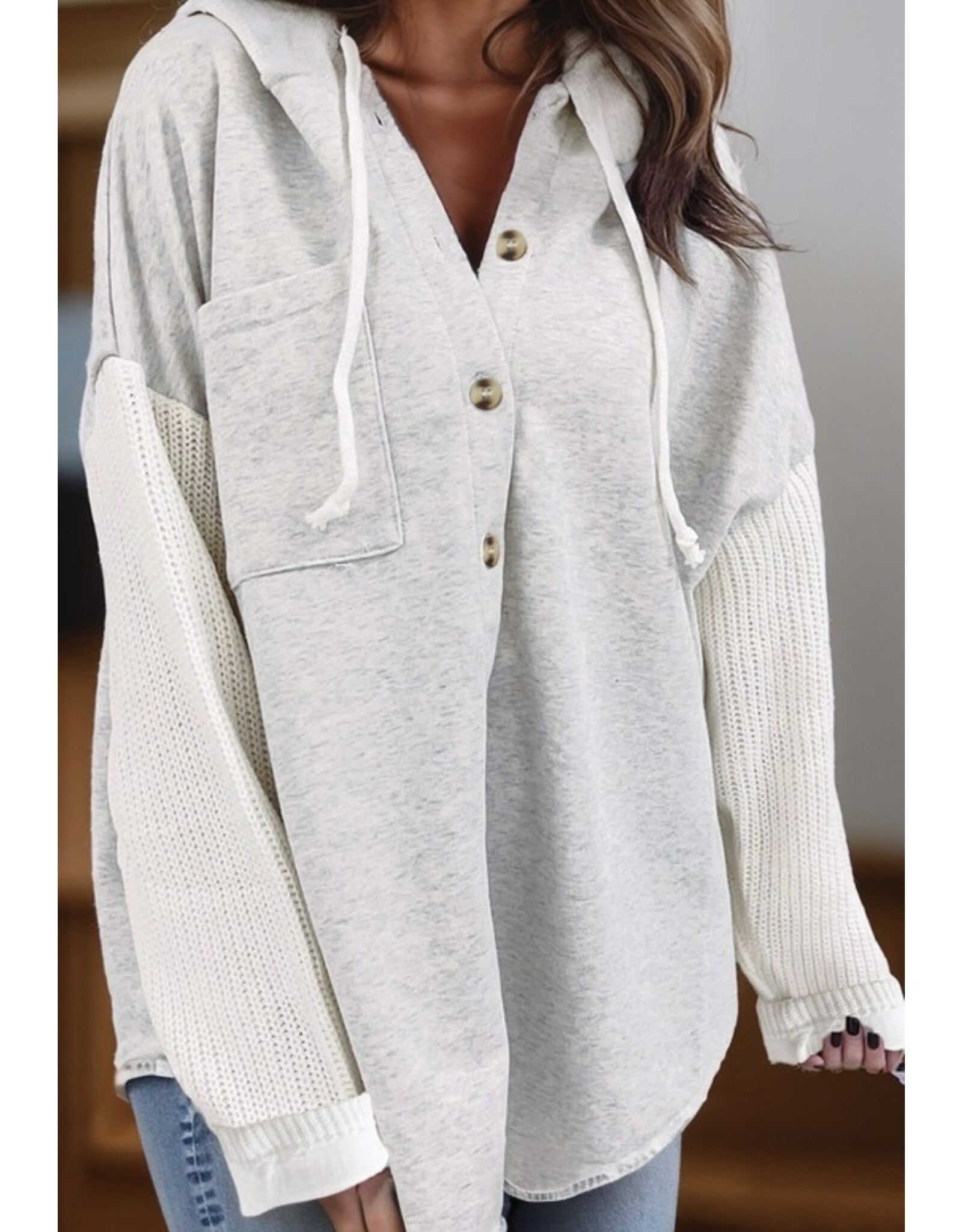 LATA Gray hooded jacket w/ white contrast knit sleeves