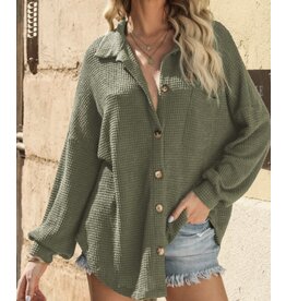 LATA Waffle knit button down top