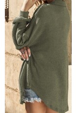 LATA Waffle knit button down top