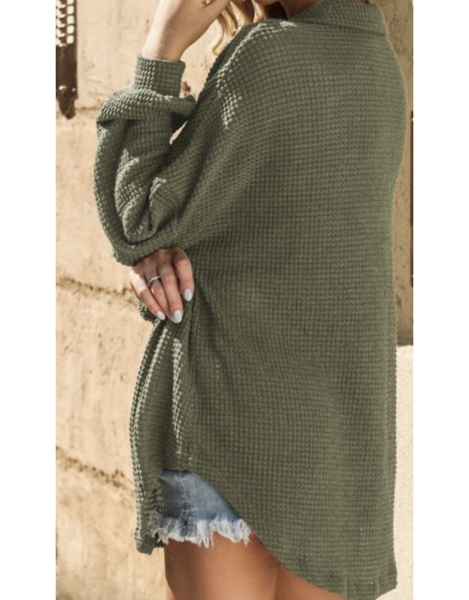 LATA Waffle knit button down top