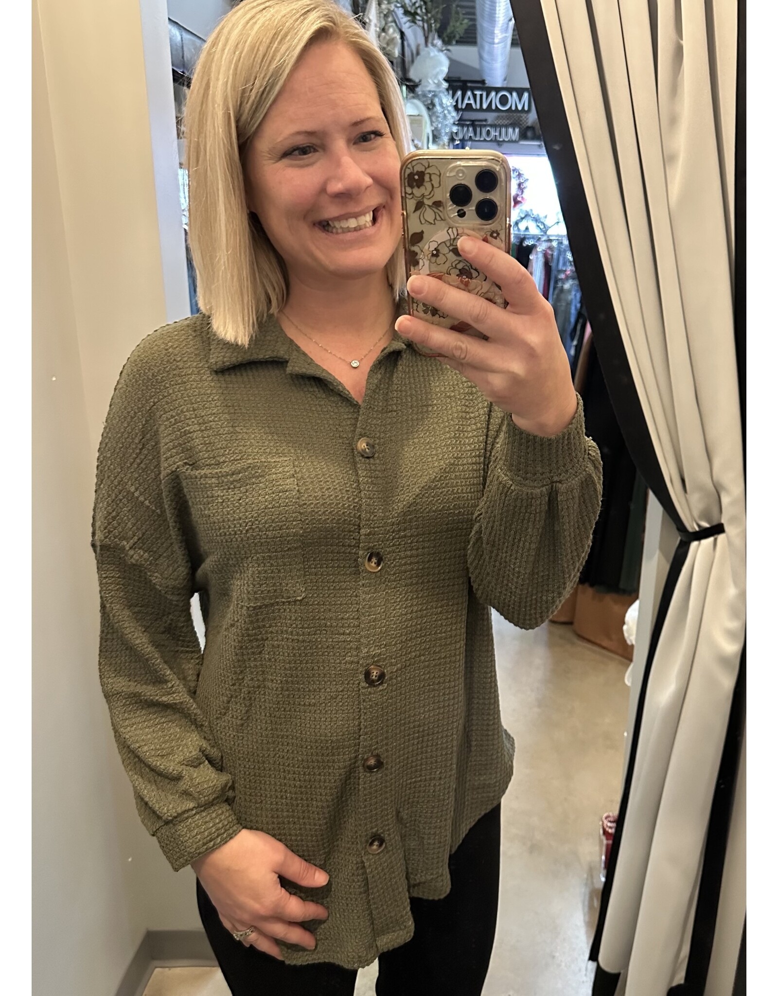 LATA Waffle knit button down top