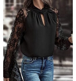 LATA Black keyhole neckline lace blouse