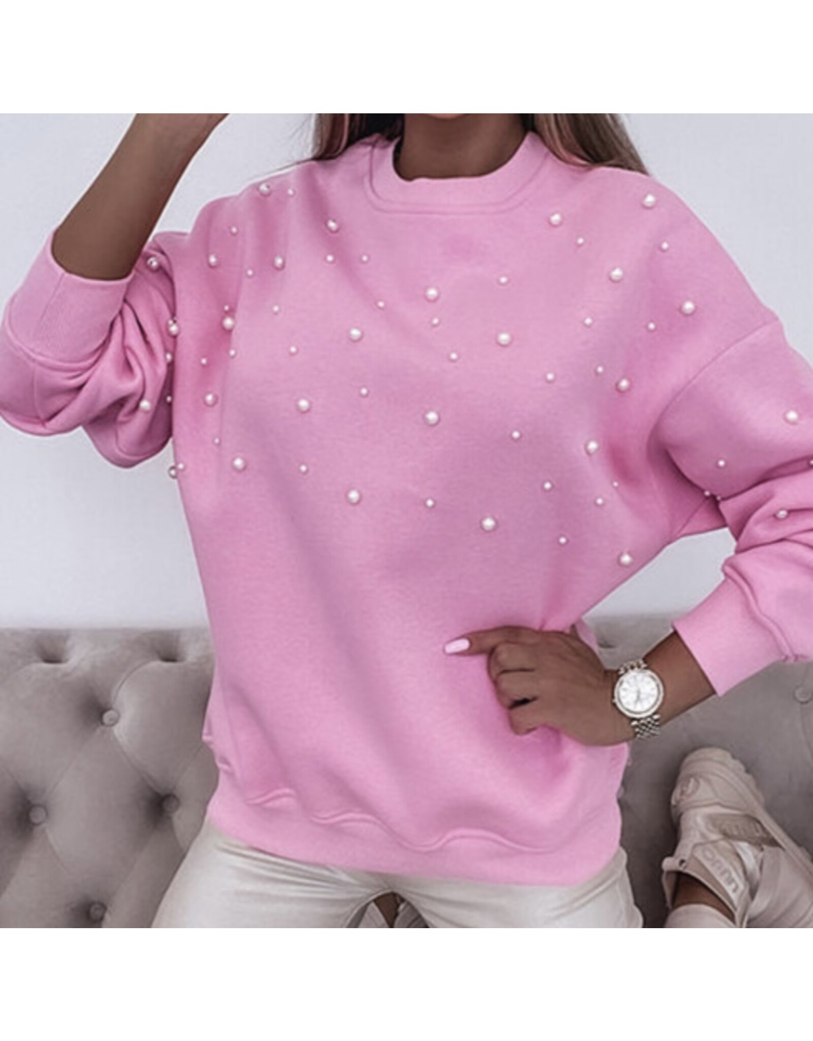 LATA Pink Pearl Ribbed Sweatshirt