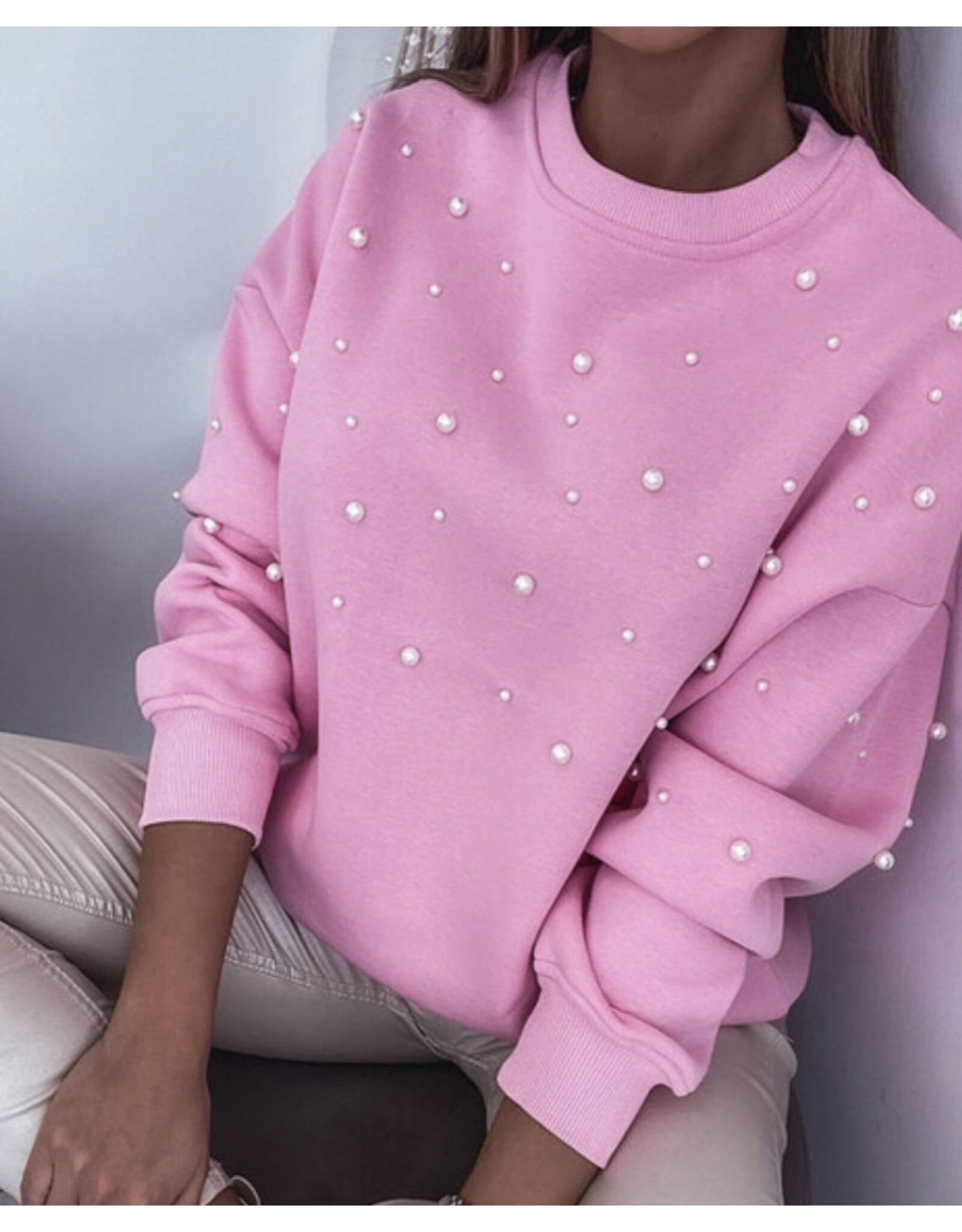 LATA Pink Pearl Ribbed Sweatshirt