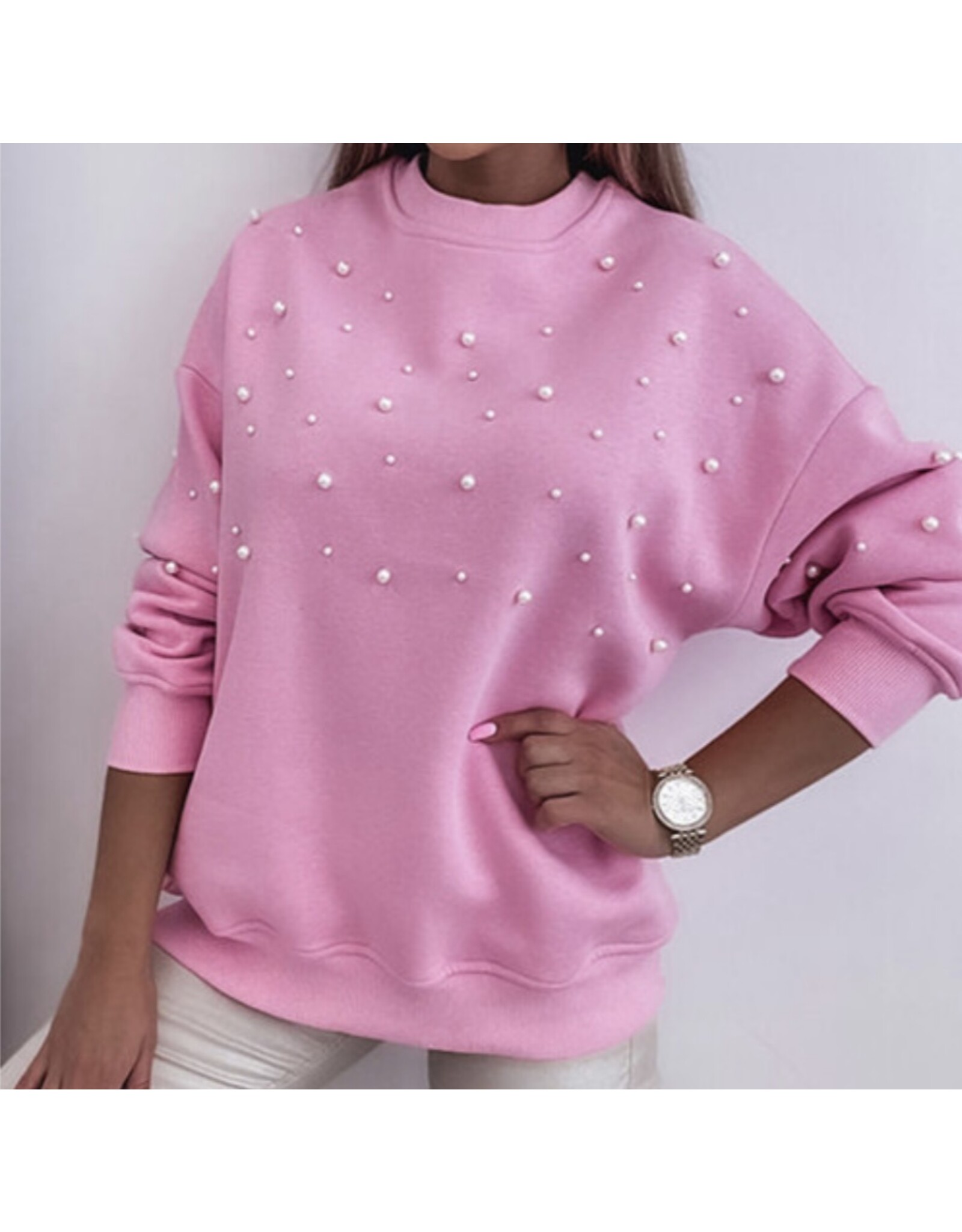 LATA Pink Pearl Ribbed Sweatshirt