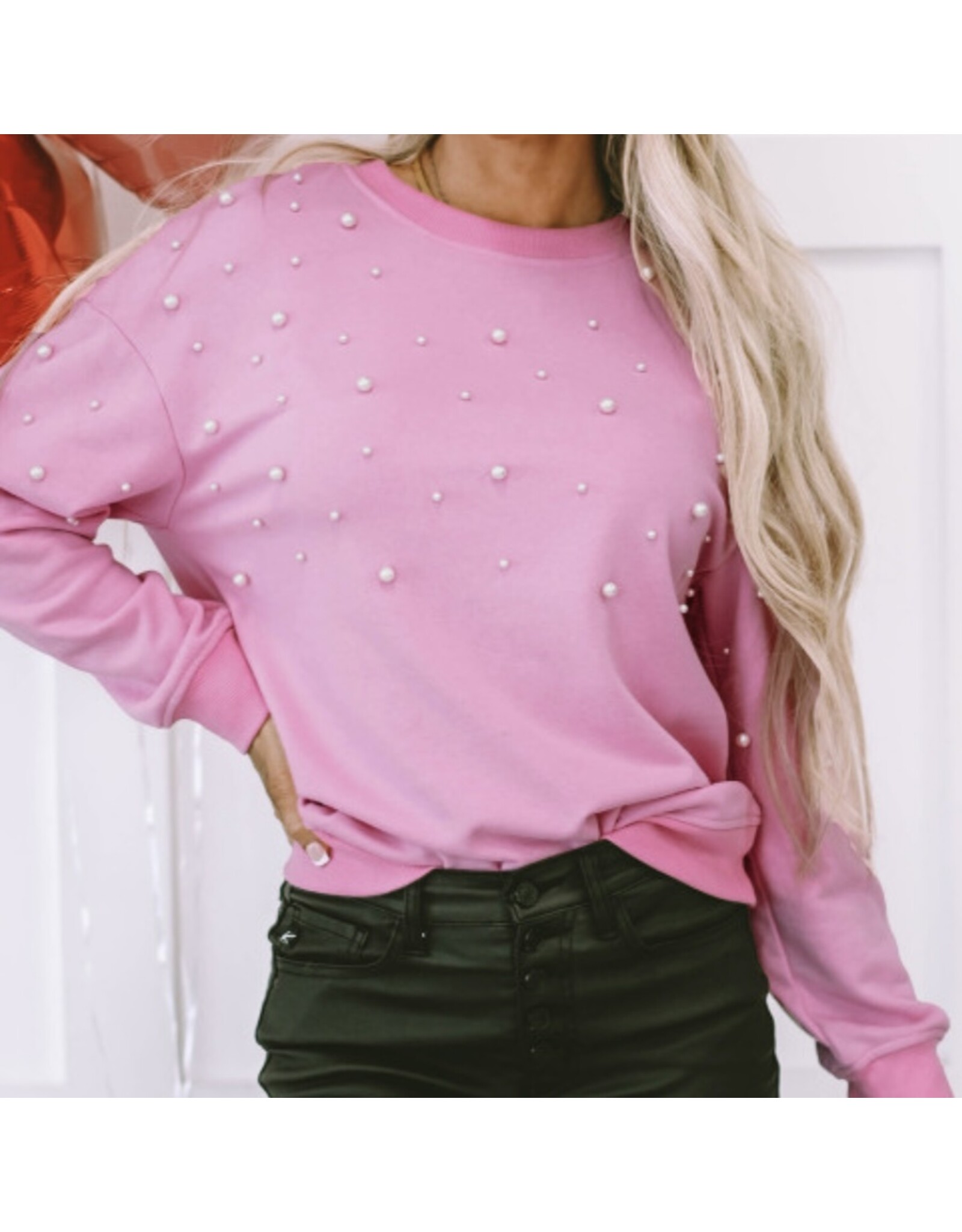 LATA Pink Pearl Ribbed Sweatshirt