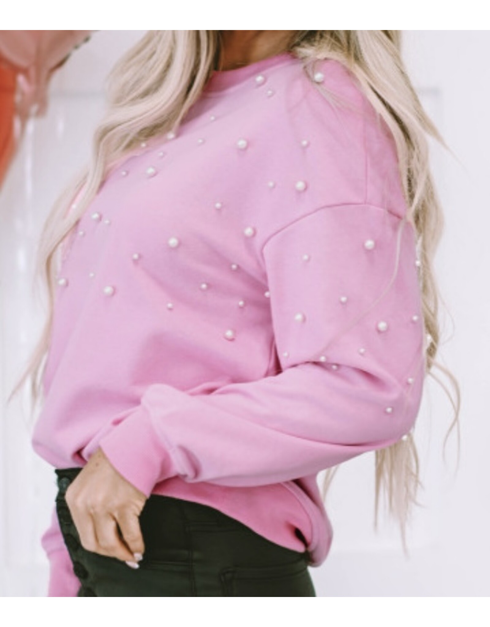 LATA Pink Pearl Ribbed Sweatshirt