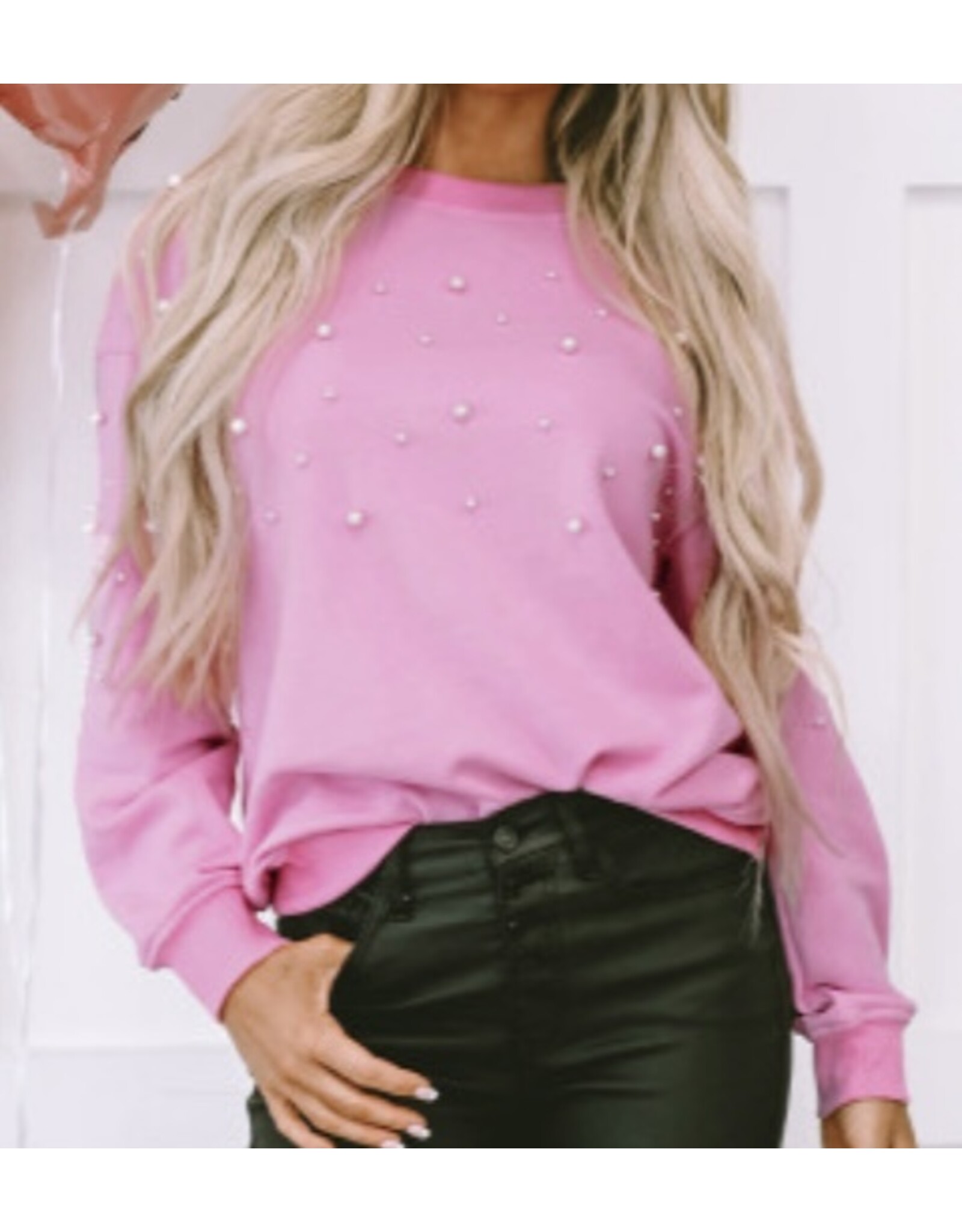 LATA Pink Pearl Ribbed Sweatshirt