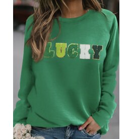 LATA LUCKY Chenille Embroidered Sweatshirt