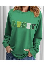 LATA LUCKY Chenille Embroidered Sweatshirt