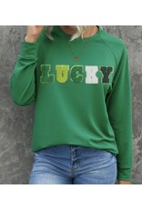 LATA LUCKY Chenille Embroidered Sweatshirt