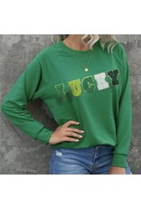 LATA LUCKY Chenille Embroidered Sweatshirt