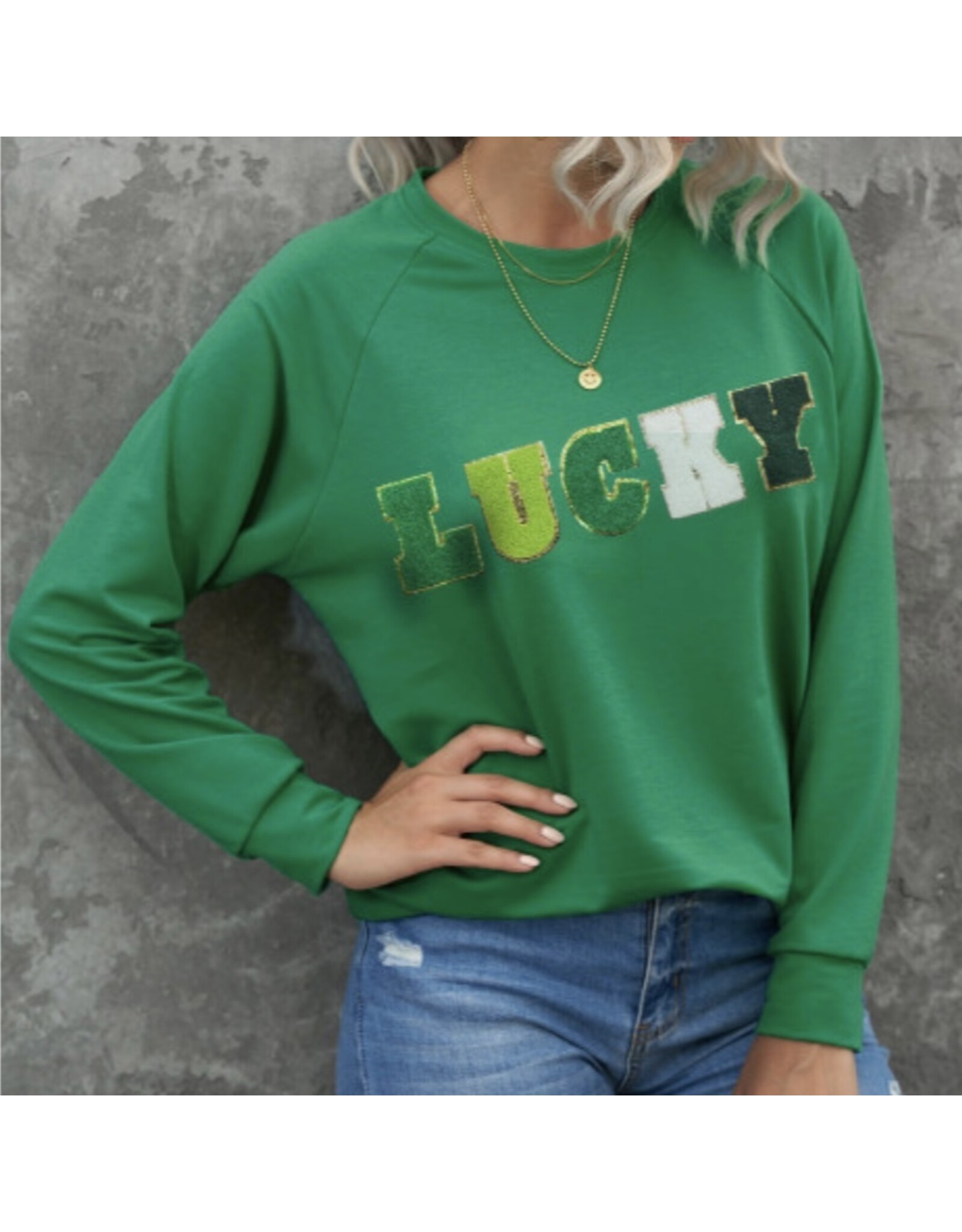 LATA LUCKY Chenille Embroidered Sweatshirt