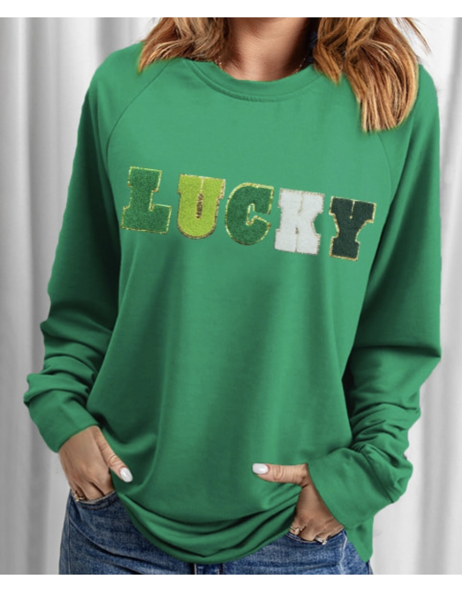 LATA LUCKY Chenille Embroidered Sweatshirt