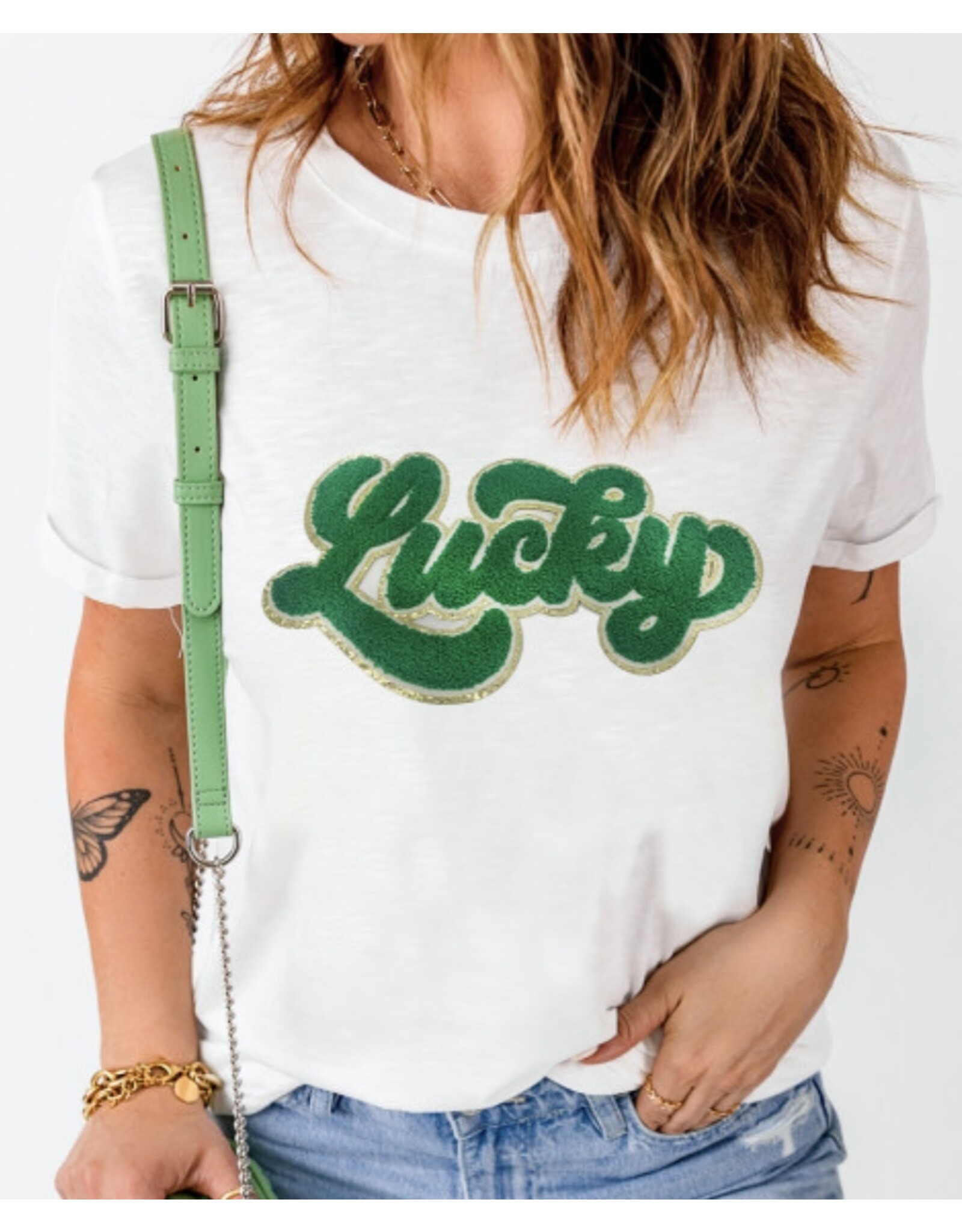 LATA Lucky Chenille Glitter Graphic T Shirt