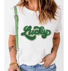 LATA Lucky Chenille Glitter Graphic T Shirt