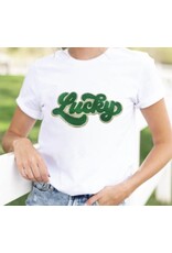 LATA Lucky Chenille Glitter Graphic T Shirt