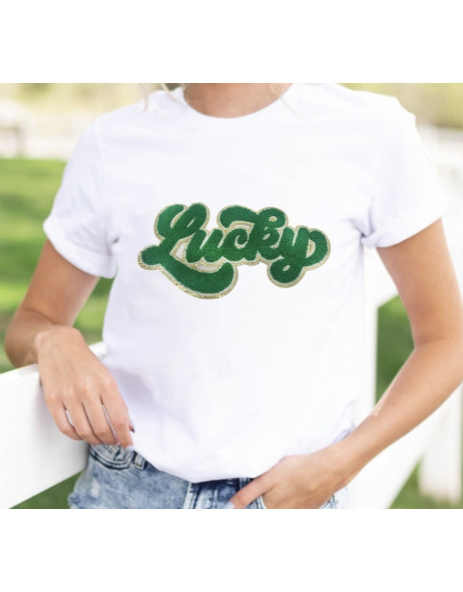 LATA Lucky Chenille Glitter Graphic T Shirt