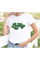 LATA Lucky Chenille Glitter Graphic T Shirt