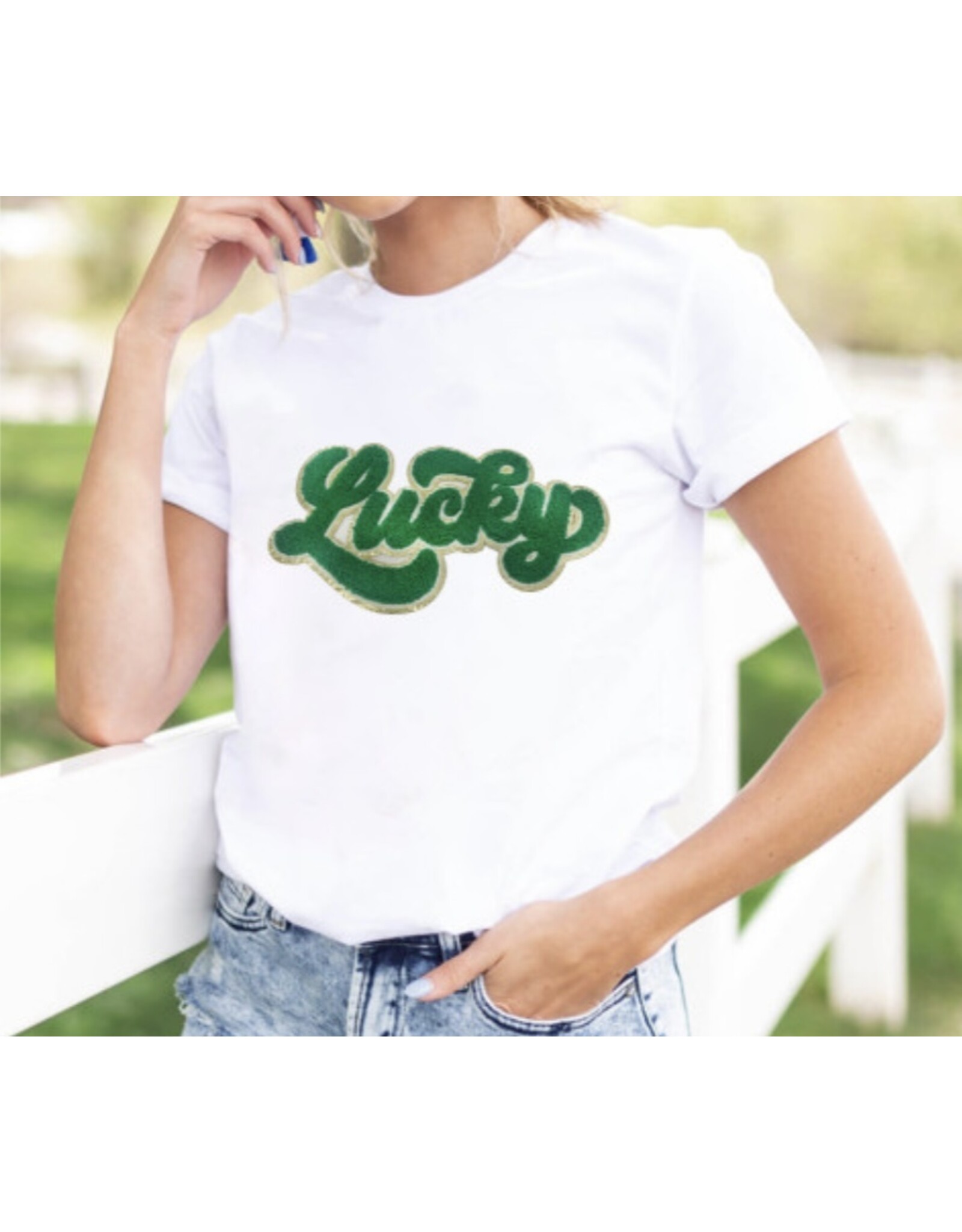 LATA Lucky Chenille Glitter Graphic T Shirt