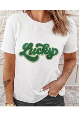 LATA Lucky Chenille Glitter Graphic T Shirt
