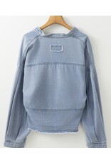 LATA Light Wash Raw Hem Denim Top