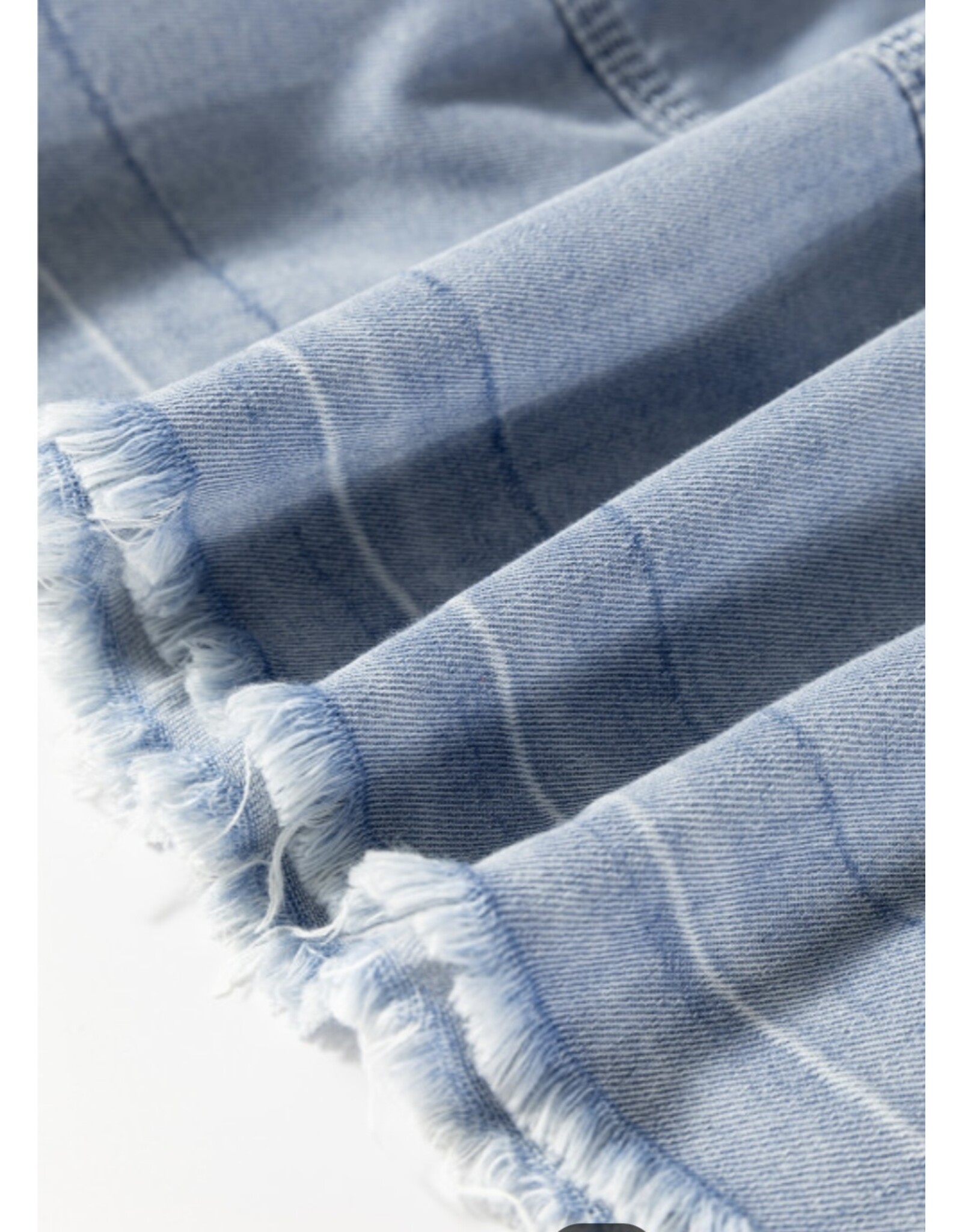 LATA Light Wash Raw Hem Denim Top