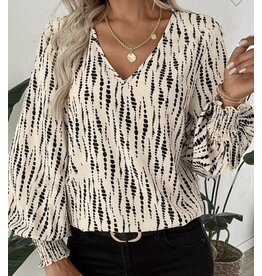 LATA Abstract apricot & black print top