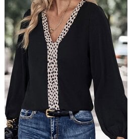 LATA Leopard patchwork v-neck blouse