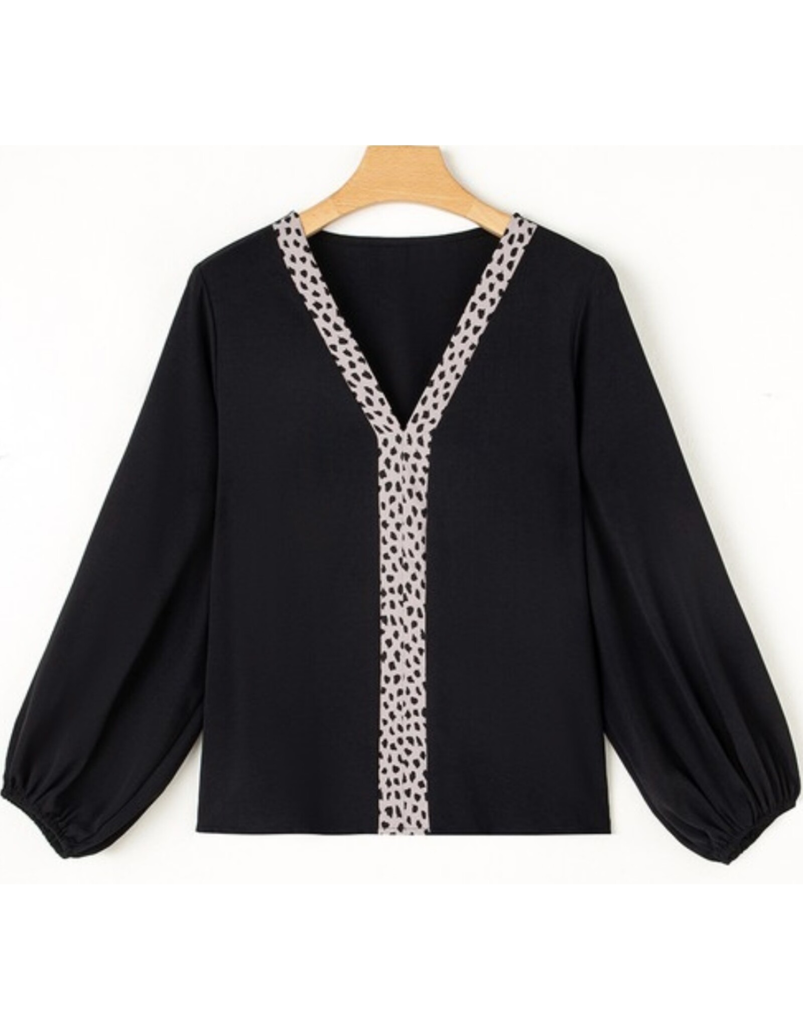LATA Leopard patchwork v-neck blouse