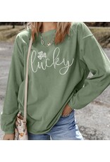 LATA Lucky rhinestone clover sweatshirt