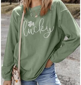LATA Lucky rhinestone clover sweatshirt