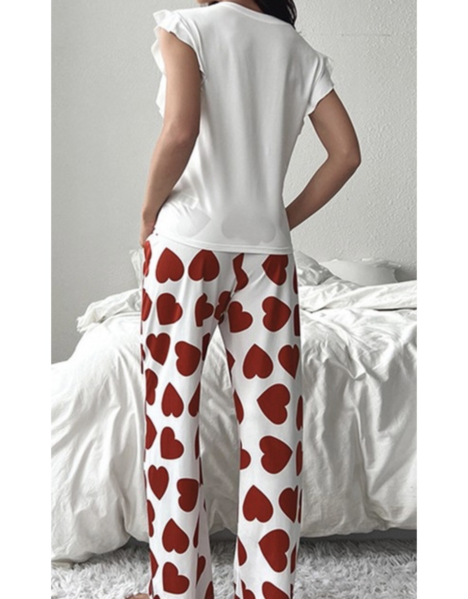 Heart print ruffle pj set