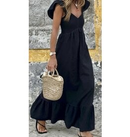Black V Neck Flutter Maxi Dress