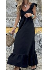 Black V Neck Flutter Maxi Dress