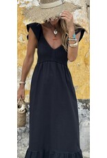 Black V Neck Flutter Maxi Dress