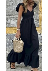 Black V Neck Flutter Maxi Dress