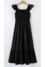 Black V Neck Flutter Maxi Dress