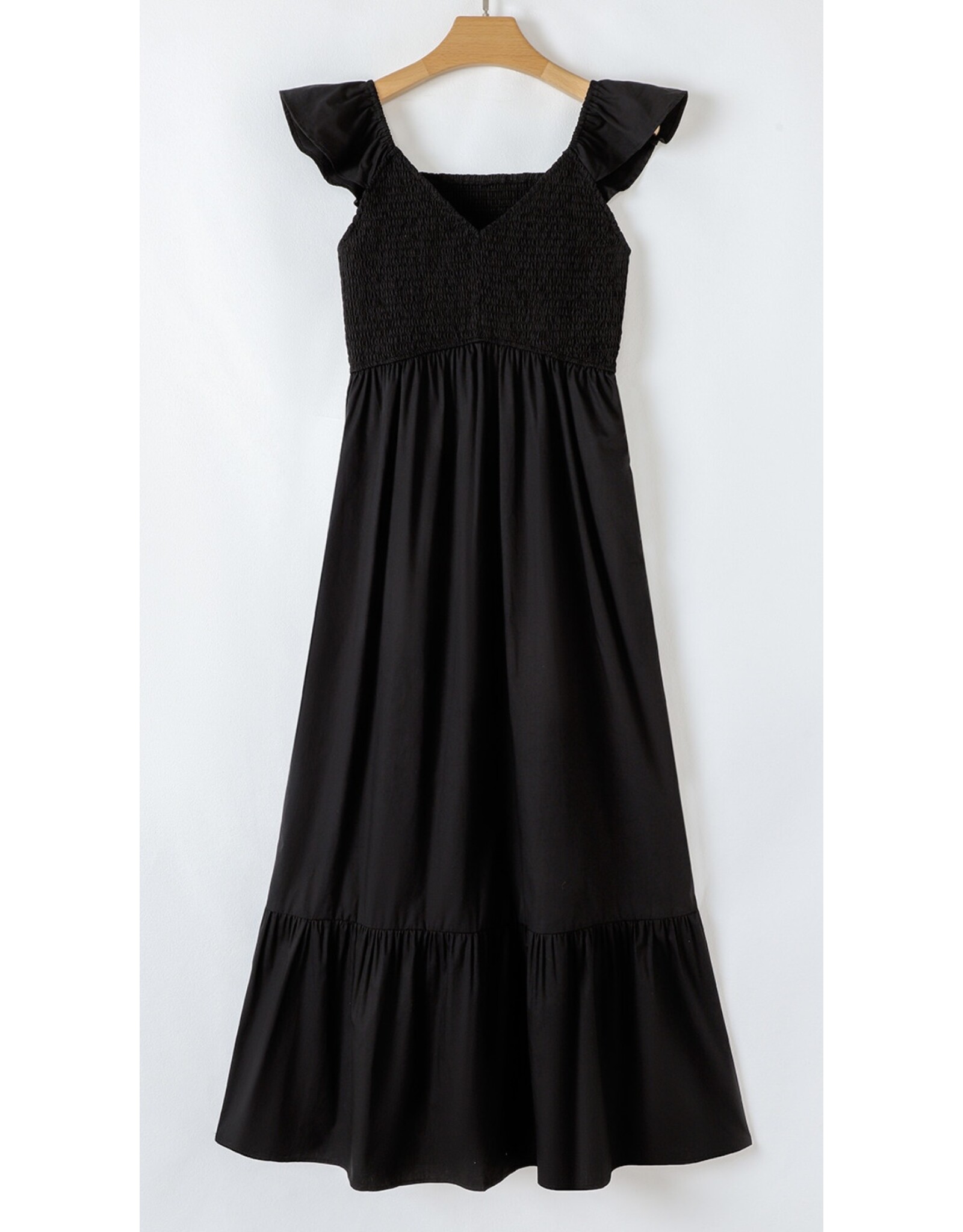 Black V Neck Flutter Maxi Dress