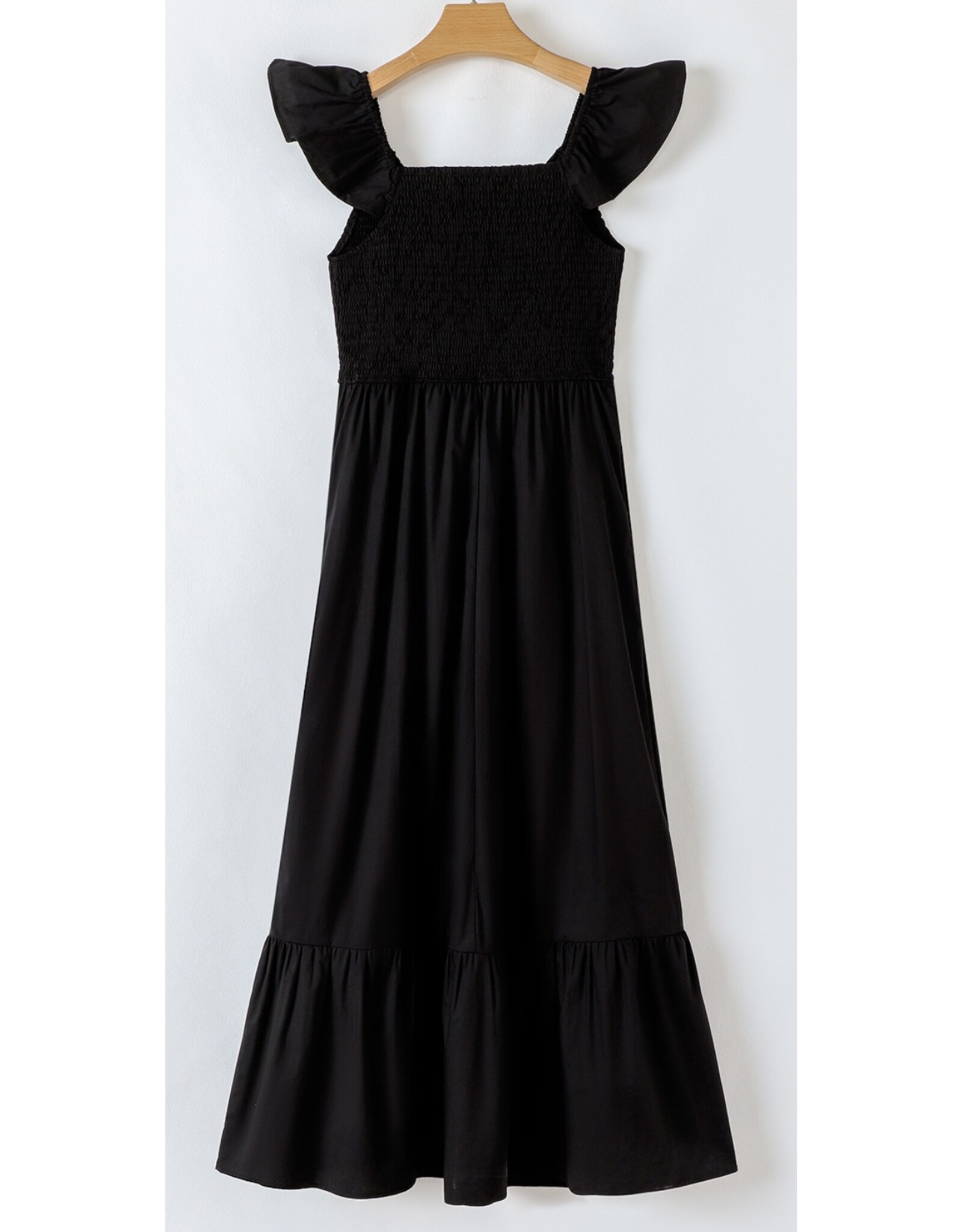 Black V Neck Flutter Maxi Dress