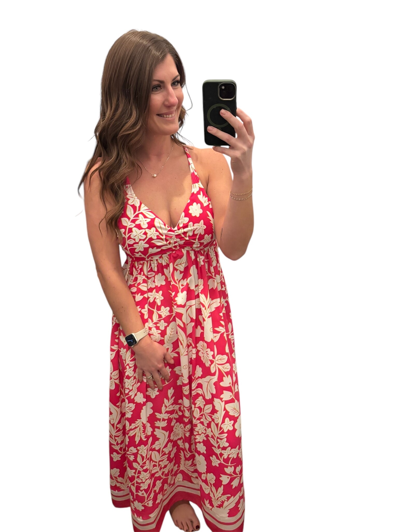 Rose Floral V Neck Crisscross Maxi Dress
