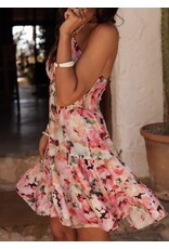 Pink Floral Halter Neck Ruffled Mini Dress Pink Floral Halter Neck Ruffled Mini Dress