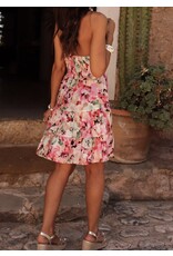 Pink Floral Halter Neck Ruffled Mini Dress Pink Floral Halter Neck Ruffled Mini Dress