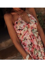 Pink Floral Halter Neck Ruffled Mini Dress Pink Floral Halter Neck Ruffled Mini Dress